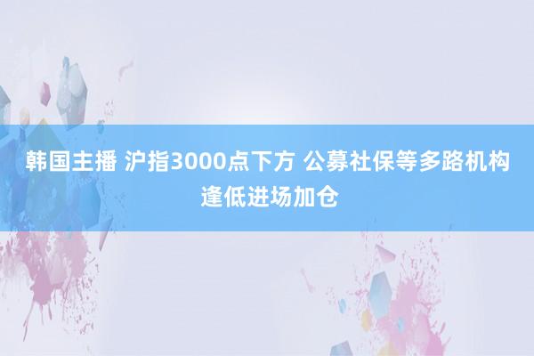 韩国主播 沪指3000点下方 公募社保等多路机构 逢低进场加仓