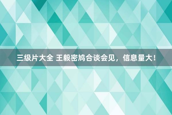 三级片大全 王毅密鸠合谈会见，信息量大！