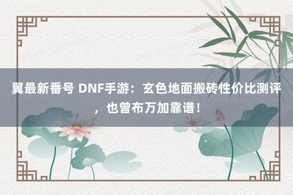 翼最新番号 DNF手游：玄色地面搬砖性价比测评，也曾布万加靠谱！