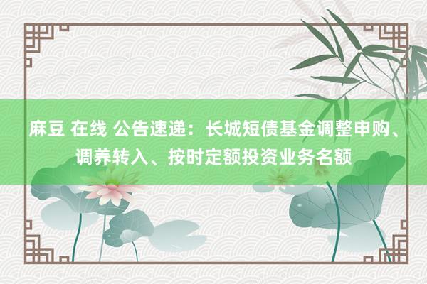 麻豆 在线 公告速递：长城短债基金调整申购、调养转入、按时定额投资业务名额