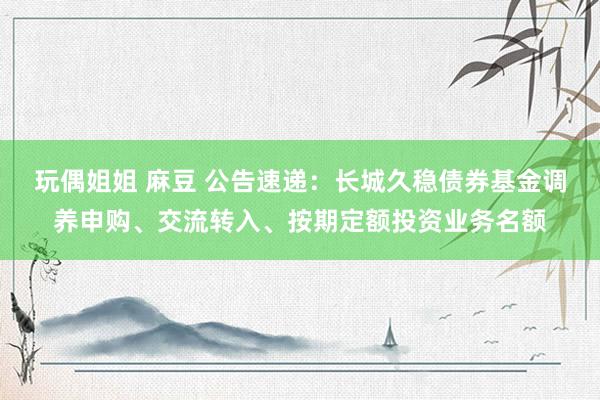 玩偶姐姐 麻豆 公告速递：长城久稳债券基金调养申购、交流转入、按期定额投资业务名额