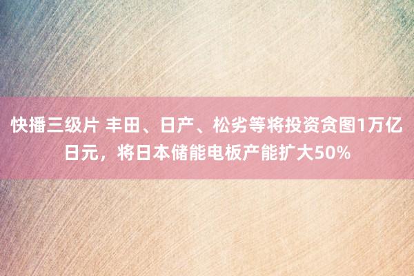 快播三级片 丰田、日产、松劣等将投资贪图1万亿日元，将日本储能电板产能扩大50%